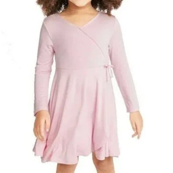 NEW Old Navy long sleeve faux wrap Swing Twirl Skater Solid Pastel Dress 3 NWT - Picture 2 of 2